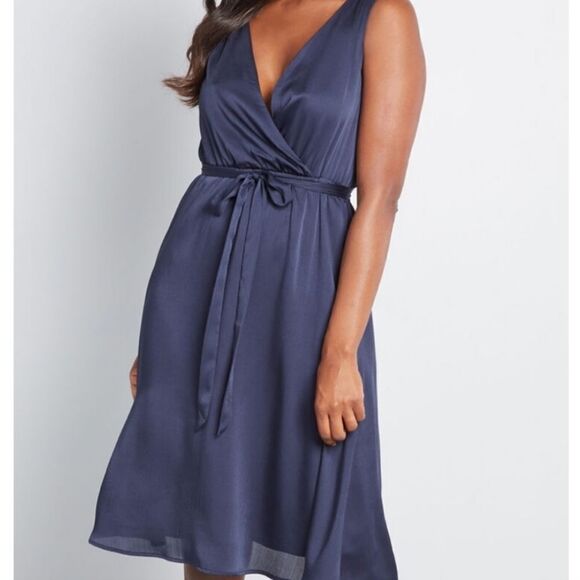 ModCloth Navy Blue Faux Wrap Dress (S) - Picture 1 of 7